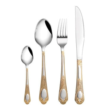 Upspirit 16 Pcs Gold Stainless Steel Tableware Cutlery Set Spoon Knives Forks Dinnerware Flatware Set Silverware Kitchen Kit - east2cart.uk