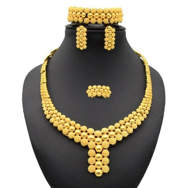 Nigerian Wedding Jewelry Set Gold Plated Dubai African Chokers Necklace Earrings Rings Fashion Bridal Jewellery Sets For Women - east2cart.uk