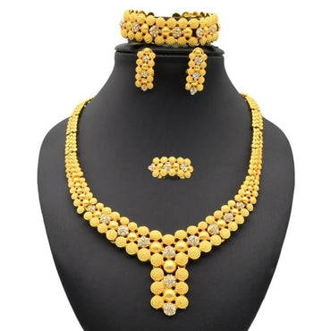 Nigerian Wedding Jewelry Set Gold Plated Dubai African Chokers Necklace Earrings Rings Fashion Bridal Jewellery Sets For Women - east2cart.uk