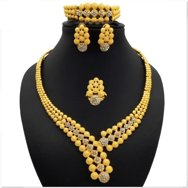 Nigerian Wedding Jewelry Set Gold Plated Dubai African Chokers Necklace Earrings Rings Fashion Bridal Jewellery Sets For Women - east2cart.uk