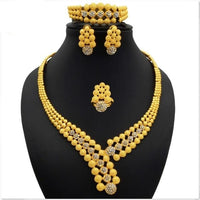 Nigerian Wedding Jewelry Set Gold Plated Dubai African Chokers Necklace Earrings Rings Fashion Bridal Jewellery Sets For Women - east2cart.uk