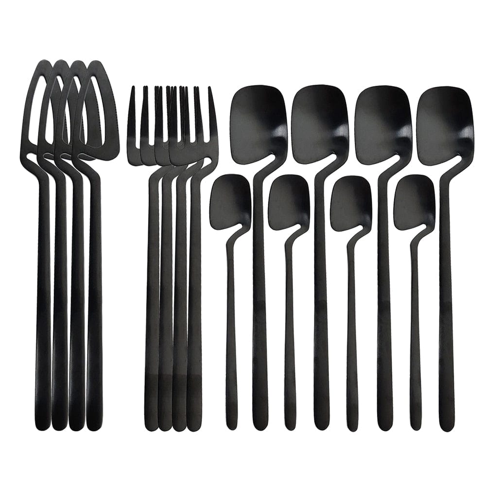 16pcs Black Dinnerware Cutlery Set - east2cart.uk