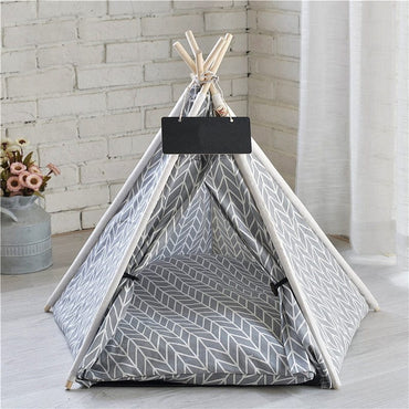 Portable Linen Pet Tent Dog House kitten House Washable Teepee Puppy Cat Indoor Outdoor Kennels Portable Teepee Cave with Mat - east2cart.uk