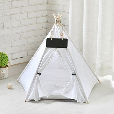 Portable Linen Pet Tent Dog House kitten House Washable Teepee Puppy Cat Indoor Outdoor Kennels Portable Teepee Cave with Mat - east2cart.uk