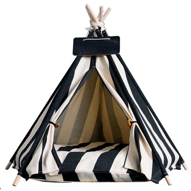 Portable Linen Pet Tent Dog House kitten House Washable Teepee Puppy Cat Indoor Outdoor Kennels Portable Teepee Cave with Mat - east2cart.uk