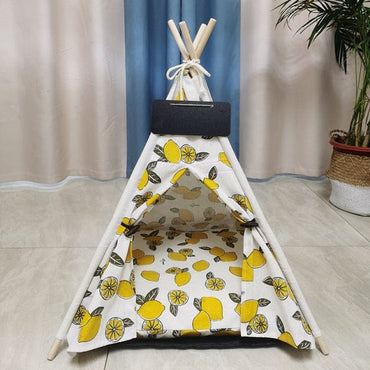 Portable Linen Pet Tent Dog House kitten House Washable Teepee Puppy Cat Indoor Outdoor Kennels Portable Teepee Cave with Mat - east2cart.uk