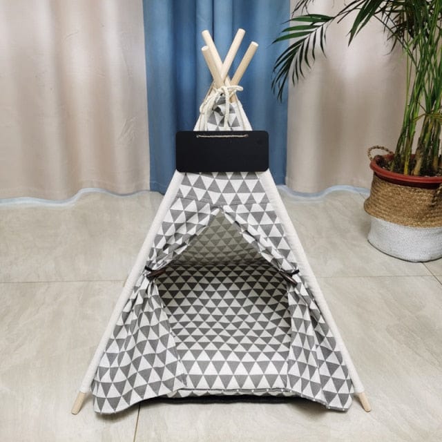 Portable Linen Pet Tent Dog House kitten House Washable Teepee Puppy Cat Indoor Outdoor Kennels Portable Teepee Cave with Mat - east2cart.uk