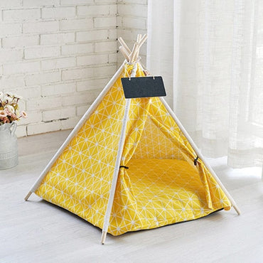 Portable Linen Pet Tent Dog House kitten House Washable Teepee Puppy Cat Indoor Outdoor Kennels Portable Teepee Cave with Mat - east2cart.uk