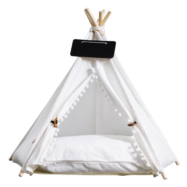 Portable Linen Pet Tent Dog House kitten House Washable Teepee Puppy Cat Indoor Outdoor Kennels Portable Teepee Cave with Mat - east2cart.uk