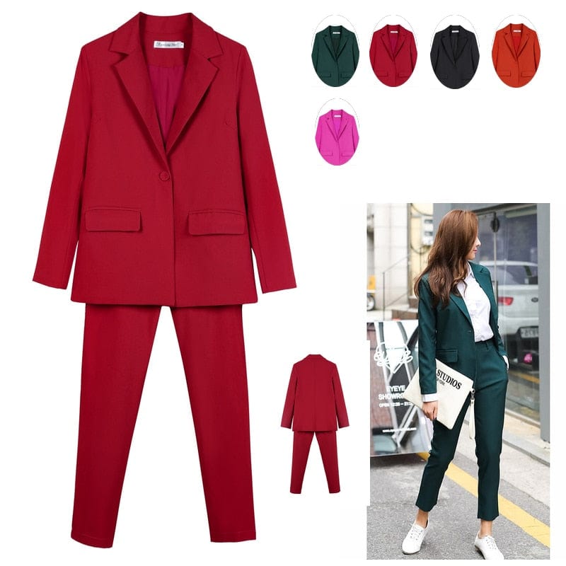 Work Pant Suits OL 2 Piece Set For Women Business Interview Suit Set Uniform Smil Blazer And Pencil Pant Office Lady Suit - east2cart.uk