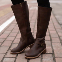 Thigh High brown Leather Buckle Boot