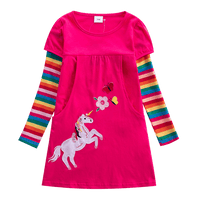 Long Sleeve Rainbow Striped Cotton Dress