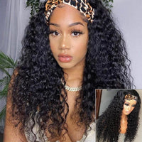 160% Density Deep Wave Headband Human Hair Wig - east2cart.uk