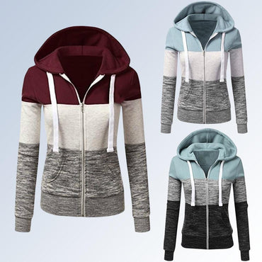 Women's Colorblock Hooded Sweatshirt Casual Drawstring Slim Fit Long Sleeve Pullover Hoodies Plus Size Hooded Zipper Jacket Tops - east2cart.uk