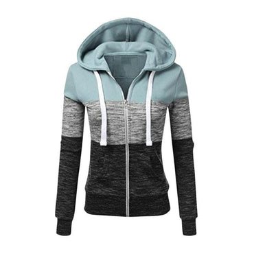 Women's Colorblock Hooded Sweatshirt Casual Drawstring Slim Fit Long Sleeve Pullover Hoodies Plus Size Hooded Zipper Jacket Tops - east2cart.uk