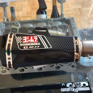 Motorcycle exhaust with Db killer stickers