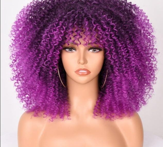 16''Short Hair Afro Kinky Curly Wig With Bangs - east2cart.uk