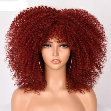 16''Short Hair Afro Kinky Curly Wig With Bangs - east2cart.uk