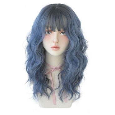 Deep Blue Wave Synthetic Wig With Bangs - east2cart.uk