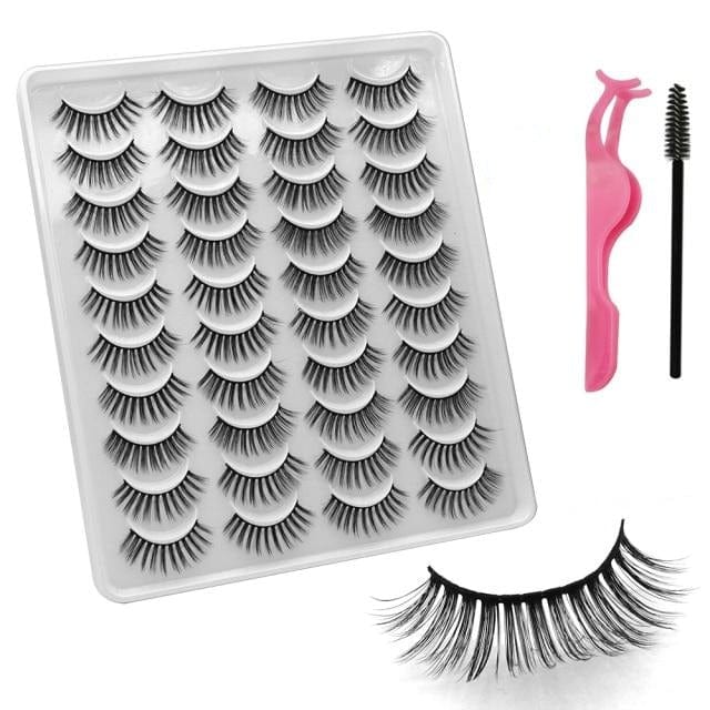 VISIBLE NEW 20 Pairs Mink Lashes 3D 8-20MM Natural Faux Cils False Eyelashes Wispies Fluffies Dramatic Volume Eyelashes - east2cart.uk