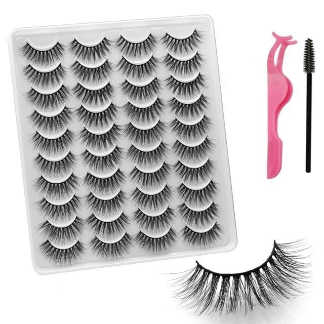 VISIBLE NEW 20 Pairs Mink Lashes 3D 8-20MM Natural Faux Cils False Eyelashes Wispies Fluffies Dramatic Volume Eyelashes - east2cart.uk