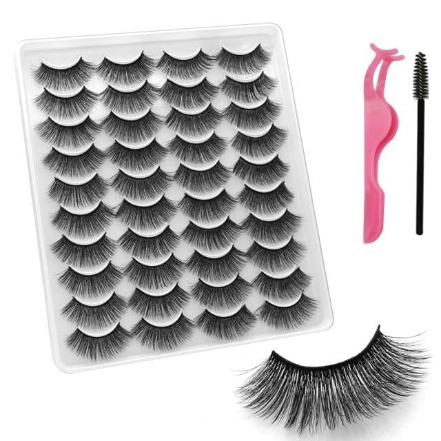 VISIBLE NEW 20 Pairs Mink Lashes 3D 8-20MM Natural Faux Cils False Eyelashes Wispies Fluffies Dramatic Volume Eyelashes - east2cart.uk