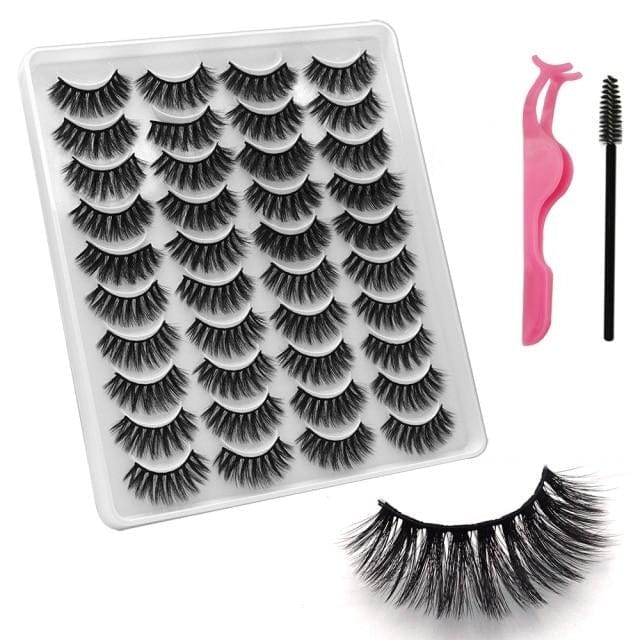 VISIBLE NEW 20 Pairs Mink Lashes 3D 8-20MM Natural Faux Cils False Eyelashes Wispies Fluffies Dramatic Volume Eyelashes - east2cart.uk