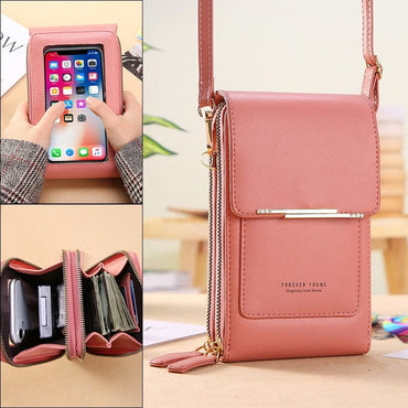 Soft Leather Wallets Touch Screen Mobile Phone Bag for Female Mini Card Holder for Key Coin Purse Vertical Crossbody Money Bags - east2cart.uk