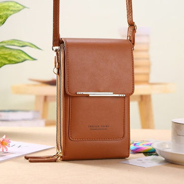 Soft Leather Wallets Touch Screen Mobile Phone Bag for Female Mini Card Holder for Key Coin Purse Vertical Crossbody Money Bags - east2cart.uk