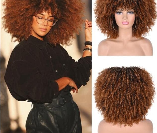 Short Hair Afro Kinky Curly Wigs With Bangs For Black Women African Synthetic Omber Glueless Cosplay Wigs High Temperature Lizzy - east2cart.uk