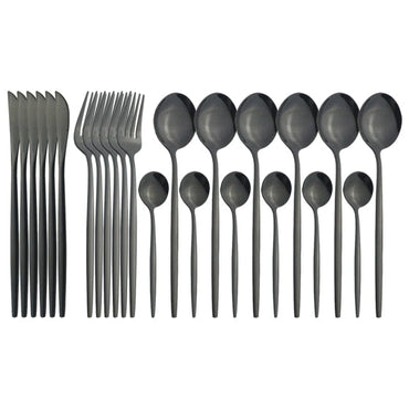 24Pcs/ Black Gold Dinnerware Cutlery Set - east2cart.uk