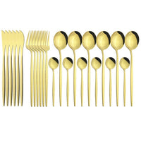 24Pcs/ Black Gold Dinnerware Cutlery Set - east2cart.uk