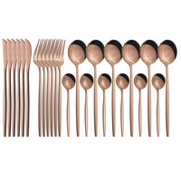 24Pcs/ Black Gold Dinnerware Cutlery Set - east2cart.uk