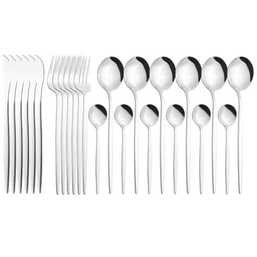 24Pcs/ Black Gold Dinnerware Cutlery Set - east2cart.uk