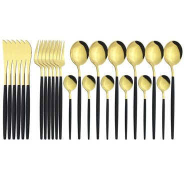 24Pcs/ Black Gold Dinnerware Cutlery Set - east2cart.uk