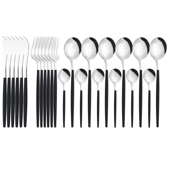 24Pcs/ Black Gold Dinnerware Cutlery Set - east2cart.uk