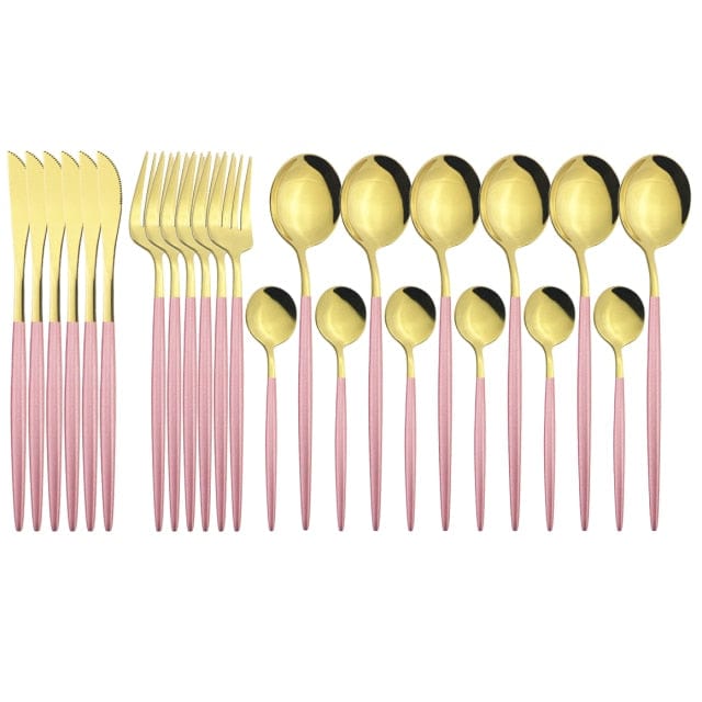 24Pcs/ Black Gold Dinnerware Cutlery Set - east2cart.uk