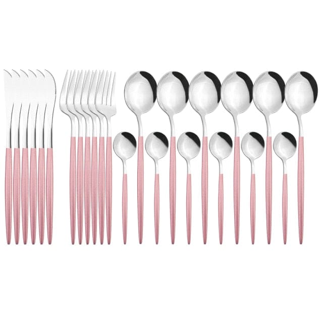 24Pcs/ Black Gold Dinnerware Cutlery Set - east2cart.uk