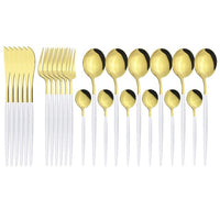 24Pcs/ Black Gold Dinnerware Cutlery Set - east2cart.uk