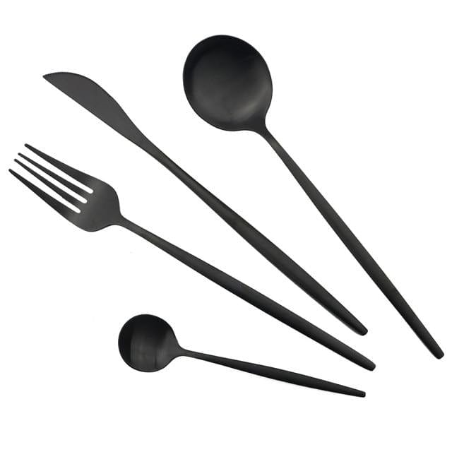 24Pcs Black Matte Stainless Steel Cutlery Set - east2cart.uk