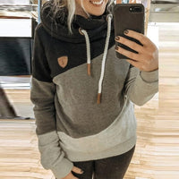 Women Leopard Patchwork Hooded Sweatshirt Autumn Winter Turtleneck Warm Long Sleeve Printed Hoodies Female Drawstring Pullovers - east2cart.uk