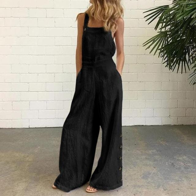 Summer Party Rompers Women Office Overalls Sexy Sleeveless Square Collar Playsuits 2021 VONDA Women Casual Wide Leg Pants S- - east2cart.uk