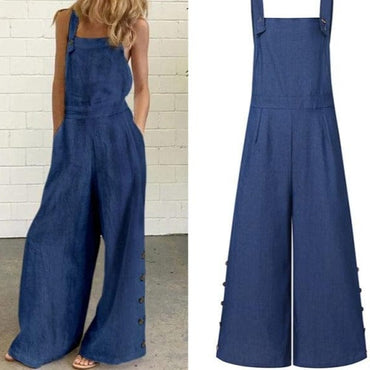 Summer Party Rompers Women Office Overalls Sexy Sleeveless Square Collar Playsuits 2021 VONDA Women Casual Wide Leg Pants S- - east2cart.uk