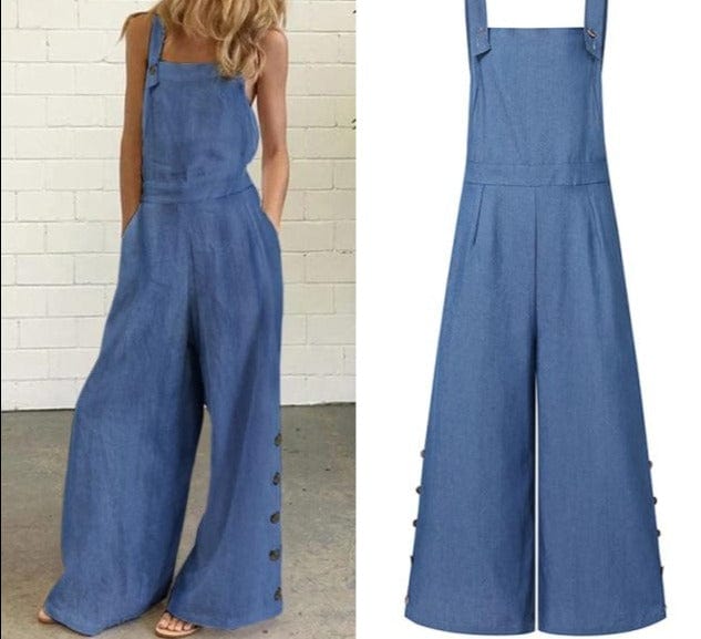 Summer Party Rompers Women Office Overalls Sexy Sleeveless Square Collar Playsuits 2021 VONDA Women Casual Wide Leg Pants S- - east2cart.uk