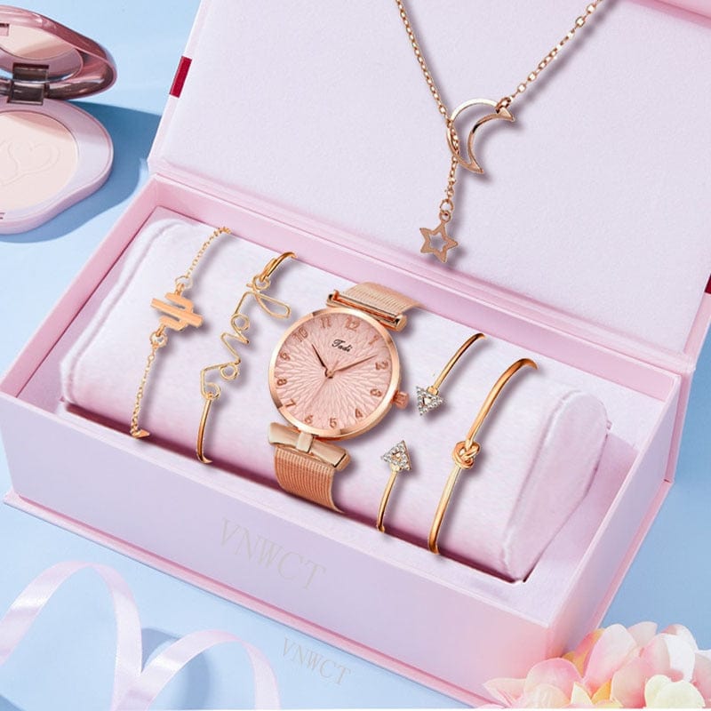 Luxury Women Watches 6pcs Set Elegant Female Wristwatches Magnetic Mesh Band Rose Woman Watch Bracelet montre femme reloj mujer - east2cart.uk