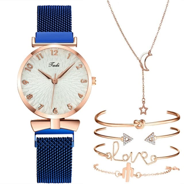 Luxury Women Watches 6pcs Set Elegant Female Wristwatches Magnetic Mesh Band Rose Woman Watch Bracelet montre femme reloj mujer - east2cart.uk