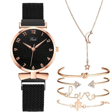 Luxury Women Watches 6pcs Set Elegant Female Wristwatches Magnetic Mesh Band Rose Woman Watch Bracelet montre femme reloj mujer - east2cart.uk