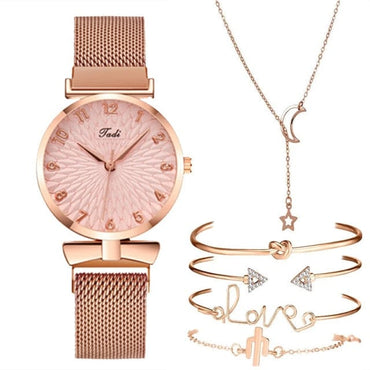 Luxury Women Watches 6pcs Set Elegant Female Wristwatches Magnetic Mesh Band Rose Woman Watch Bracelet montre femme reloj mujer - east2cart.uk