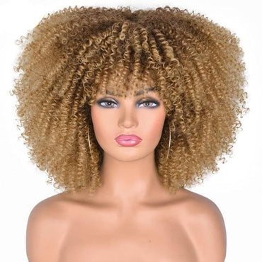 Short Hair Afro Kinky Curly Wigs With Bangs For Black Women African Synthetic Omber Glueless Cosplay Wigs High Temperature Lizzy - east2cart.uk