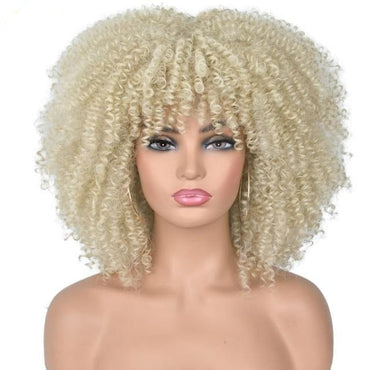 Short Hair Afro Kinky Curly Wigs With Bangs For Black Women African Synthetic Omber Glueless Cosplay Wigs High Temperature Lizzy - east2cart.uk